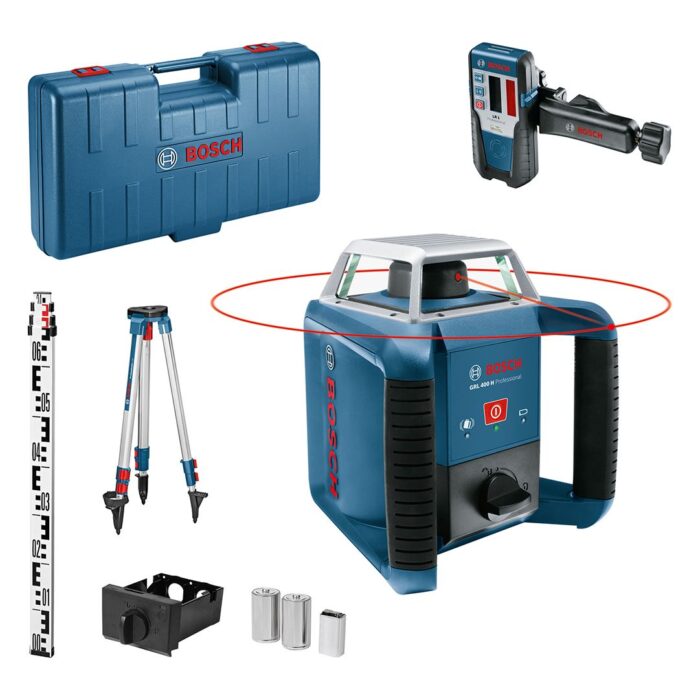 Bosch GRL 400 H rotacioni laser + LR 1 prijemnik + građevinski stativ BT 170 HD + merna letva GR 240 u koferu (06159940JY) - Slika 1